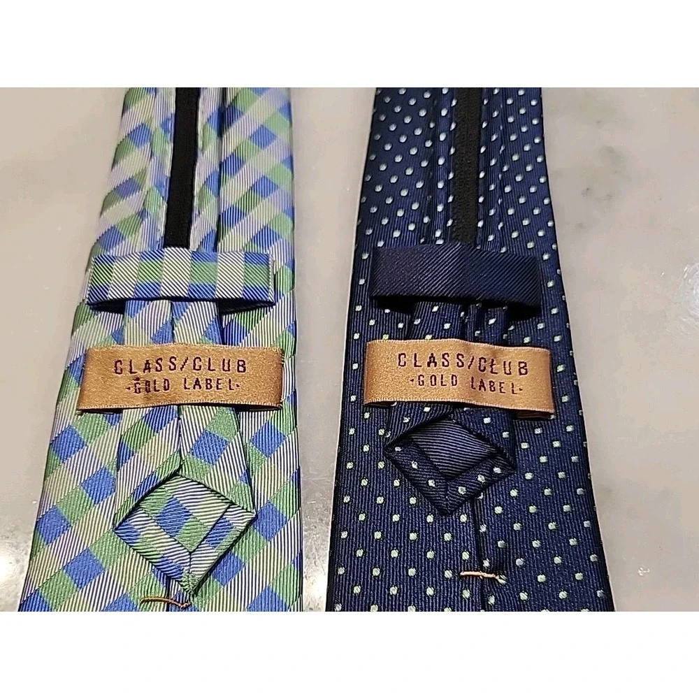 2-Class Club Gold SILK 14in Zipper Adjustable Neckties‎ Classic Party Navy Green